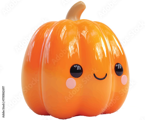 pumpkin, simple shape, cute style, cartoon, white background, orange color scheme, plastic material, single object, 3d rendering
