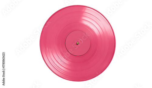 A pink vinyl record on a  showing grooves and center isolated on transparent background