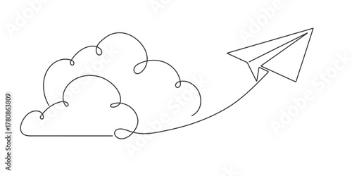 The paper airplane is flying. Clouds. Business concept. Vector illustration .