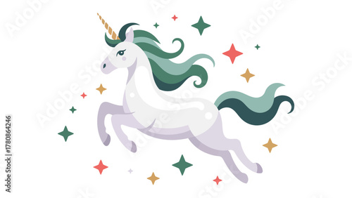 Magical Unicorn: A mythical creature leaps gracefully amidst a constellation of stars, embodying fantasy and enchantment. 