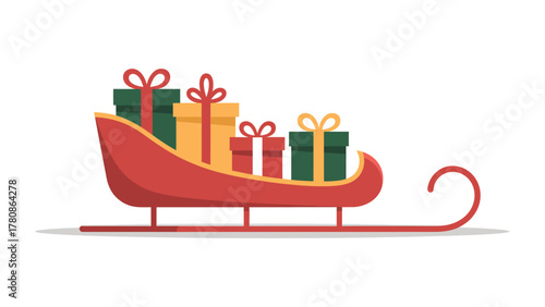 Sleigh of Gifts: A festive holiday scene, a charming red sleigh overflowing with vibrantly wrapped gift boxes, adorned with delicate ribbons, promising cheer and delight.