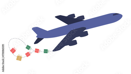 Air Delivery of Packages: An aircraft soaring through the sky, trailing a line of packages. This image conveys the speed and efficiency of modern air cargo.