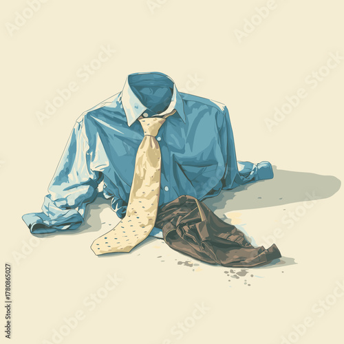 Vector illustration of a dirty dress shirt and pants with a scruched up tie