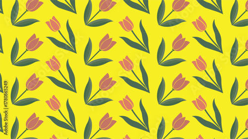 Bright tulip pattern with yellow background — perfect for spring-themed designs and home decor.