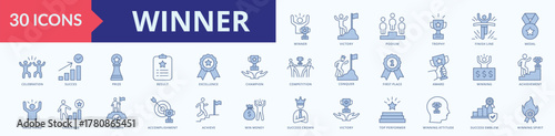 winner icon set illustration vector Blue Style