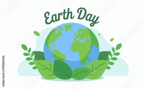 Celebrate Earth Day with this vibrant globe surrounded by lush green leaves, promoting environmental awareness and sustainability for a healthier planet for future generations