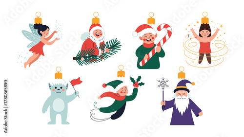 Whimsical Christmas Ornaments: A charming array of festive ornaments showcasing magical figures and symbols, designed to bring the holiday spirit to life.