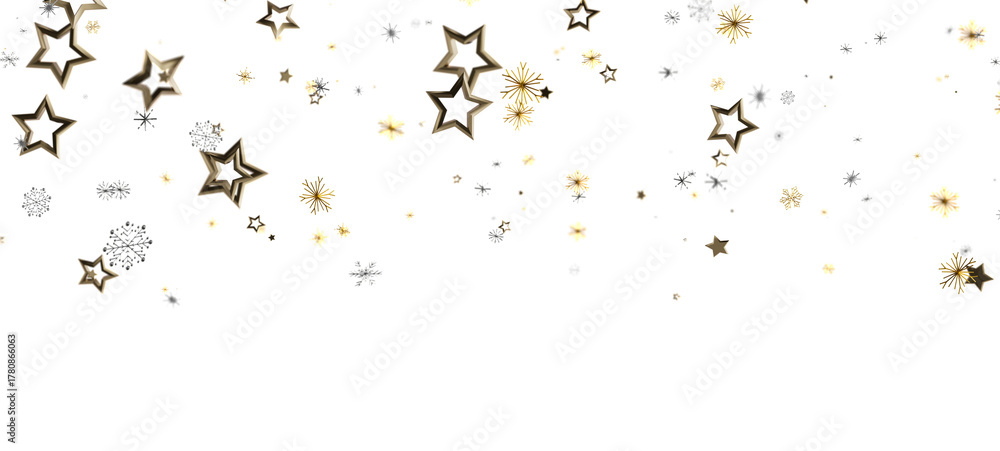 Fototapeta premium Abstract background of gold stars and festive elements on a white background. Perfect for holiday designs, celebrations, and seasonal greetings.