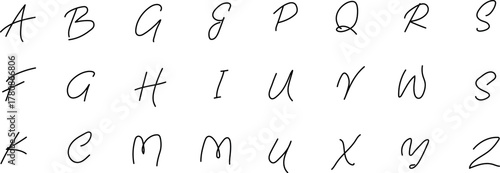 Handwriting calligraphic alphabet letter vector line art