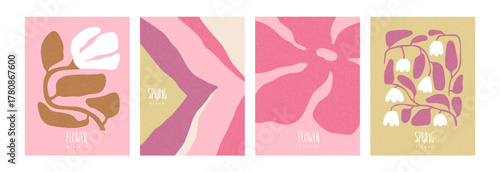 Floral posters in modern abstract style. Spring and summer flower blossoms, c...