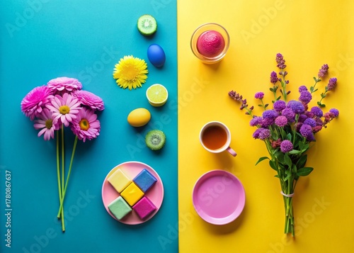 Minimalist Vibrant Color Arrangement: Magical Aesthetic Stock Photo