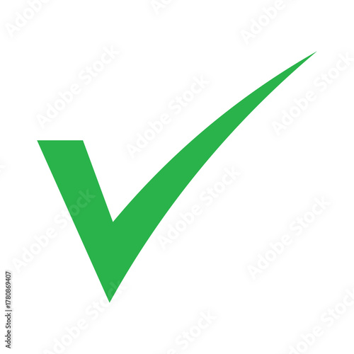 Green check mark isolated on white background, a symbol of approval, success, and positive confirmation