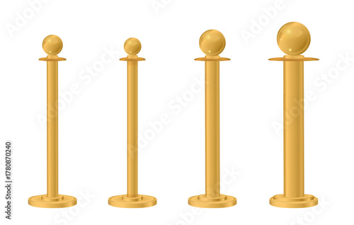 metal golden poles. Gold metal vertical pillars, glossy glister construction pole. Metallic bearing column vector illustration set