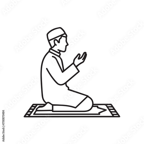 "Religious devotion concept, illustration of Salah or daily prayer."