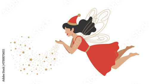 Fairy Sprinkling Magic Dust: A whimsical fairy, radiating joy, sprinkles golden stardust from her hands, her delicate wings propelling her through the air in a display of enchantment.