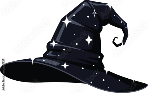 Black witch hat with star isolated on white background for halloween party