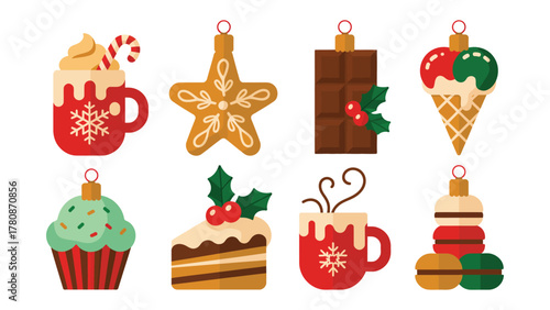 Festive Ornaments Delights: Collection of vibrant, delectable Christmas ornaments designed for the holiday, perfect for evoking warm, joyful memories of the season.