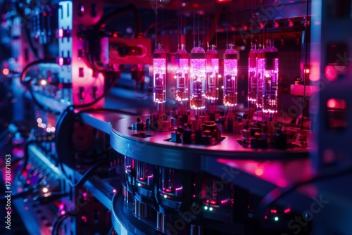 Futuristic technology with glowing tubes and circuits