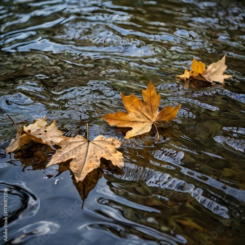 autumn leaves on water