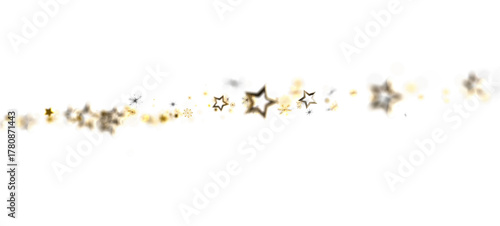 Abstract image of golden stars on white background. Perfect for festive projects, Christmas, birthday, new year, or any celebration. Ideal for d