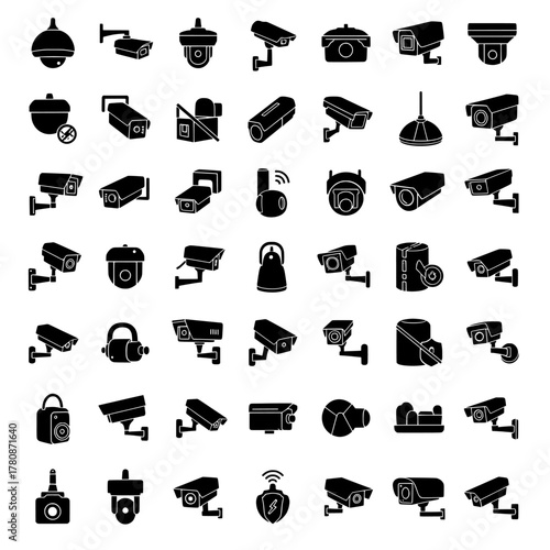 Security camera icons set