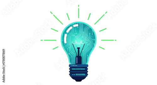 Digital light bulb with circuit board isolated on transparent background