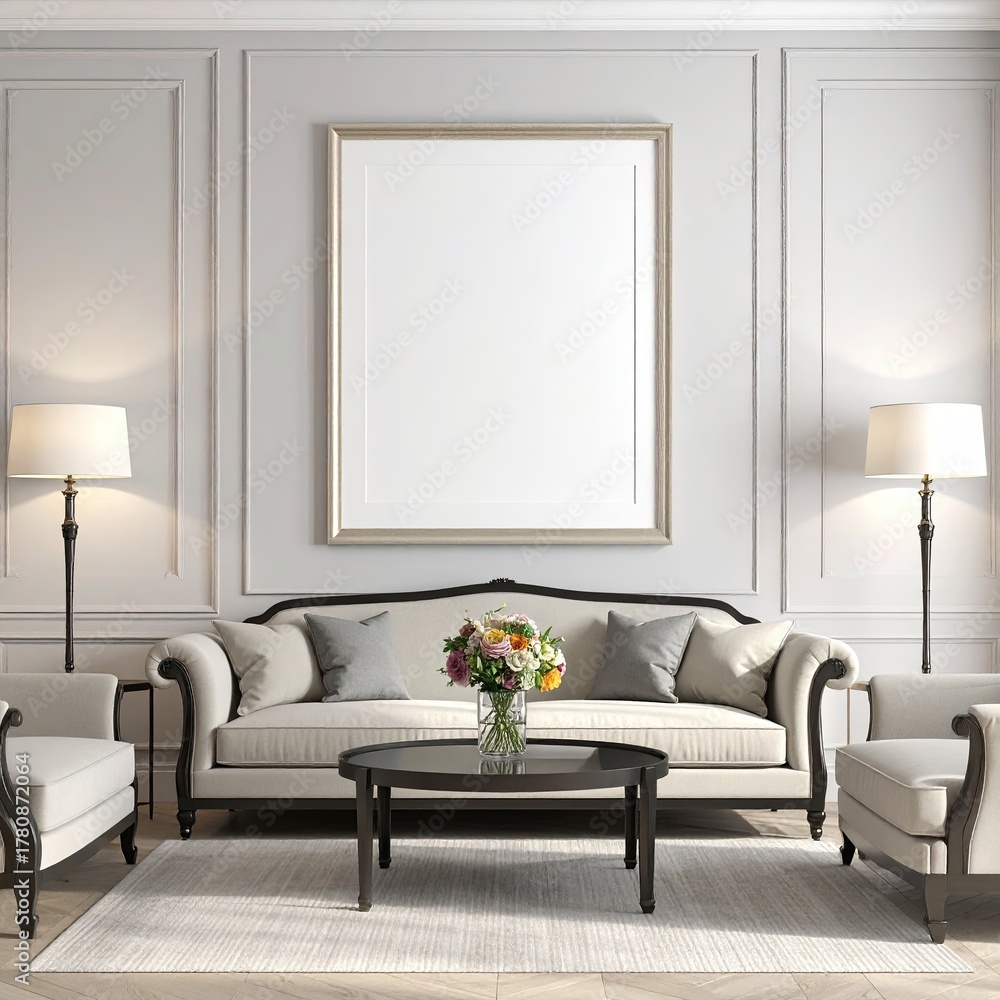 Fototapeta premium Elegant living room with ornate wall paneling