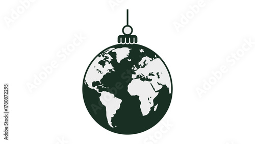 Global Ornament: A festive ornament, embodying the world in a symbol of unity, with continents artfully illustrated in intricate detail, suspended in a moment of celebration.