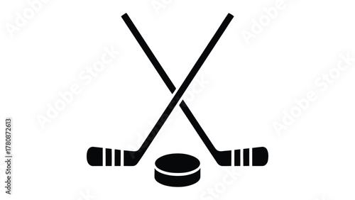 Hockey Icon: The iconic silhouette of two crossed hockey sticks, a puck, embodying the essence of winter sports. 