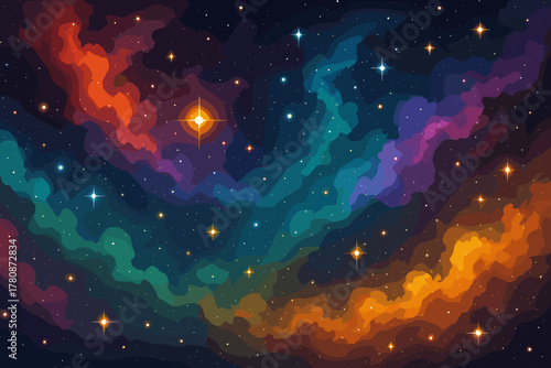 Colorful Cosmic Vision. Vibrant outer space scene with colorful nebulas and glowing stars, dynamic and ethereal atmosphere,