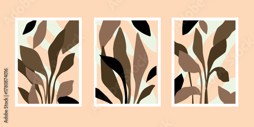 Elegant botanical wall art set to elevate interior design projects with organic shapes and earthy tones, perfect for modern home decor and nature-inspired spaces