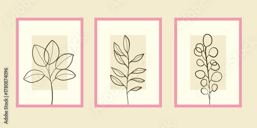 Elegant botanical line art prints for minimalist home decor, bringing a touch of nature indoors with modern aesthetic and serene atmosphere, artwork collection