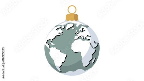 World Christmas Ornament: A festive Christmas ornament with the earth map inside, symbolizing global unity and holiday spirit, a unique design element for the season of joy.