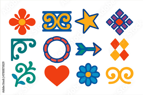 Modern Ornamental Icons. Flat vector icons of Letterpress Ornaments: floral ornament, border strip, star ornament, geometric