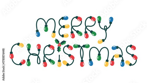 Christmas Lights: Festive and cheerful Christmas lights, arranged creatively to spell out Merry Christmas, symbolizing the spirit of the season.