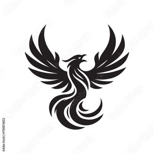Phoenix Bird Black Logo — Rising Fire Silhouette Vector
