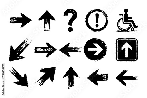Brush Grunge Arrow & Symbol Icon Set (15 Icons)
