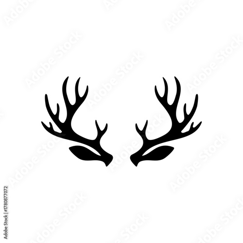 Reindeer ears with antlers silhouette vector flat illustration design.