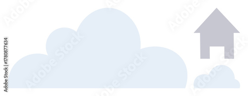 Clouds of varying sizes with a house symbol to represent cloud computing, connectivity, and innovation. Ideal for technology, networking, digital storage, remote work, home systems, minimalism