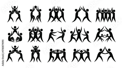 Human silhouette teamwork and community icons isolated on transparent background, Vector