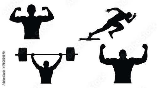 Sports and fitness silhouettes isolated on transparent background, Vector