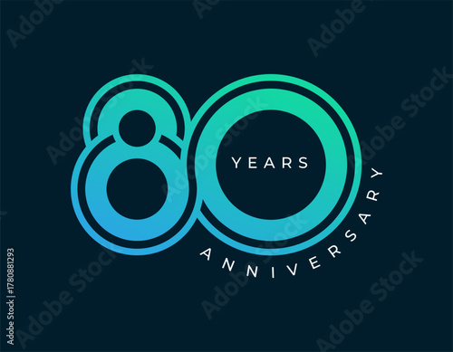 80 Years Anniversary design vector illustration. Unique 80 years logo design template. In modern color