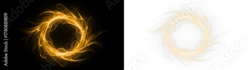 Burning ring. Magic energy ring light swirl. Glowing golden circle with fiery aura. Abstract luminous background design.  Fiery circle.  光  PNG, lighting effect for cinematic presentation