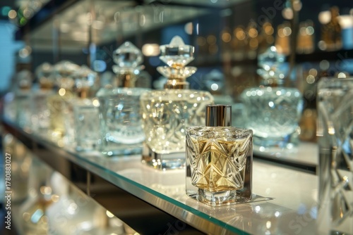 Various perfume bottles displayed on a shelf