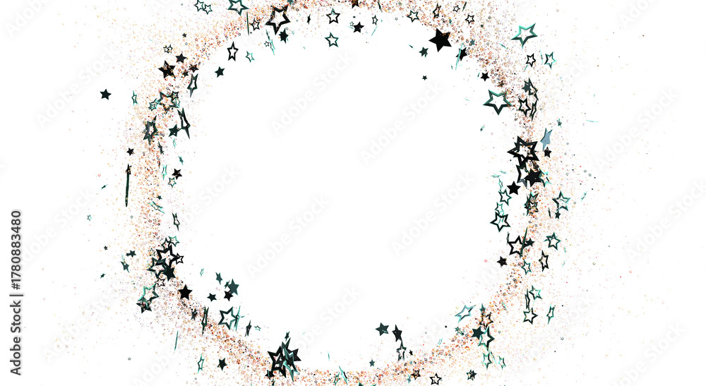 Fototapeta premium Abstract design with scattered stars forming a circle. Perfect for festive backgrounds, celebrations, and elegant design elements. Great for hol