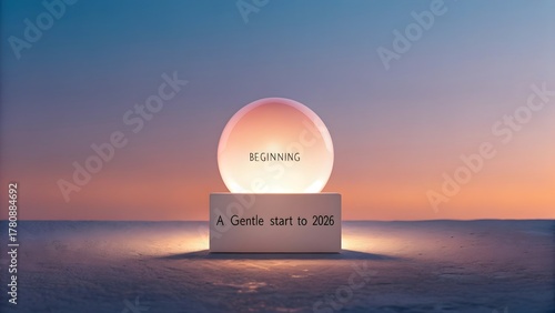 Set within soft gradient background of dawn colors, new yearr concept
