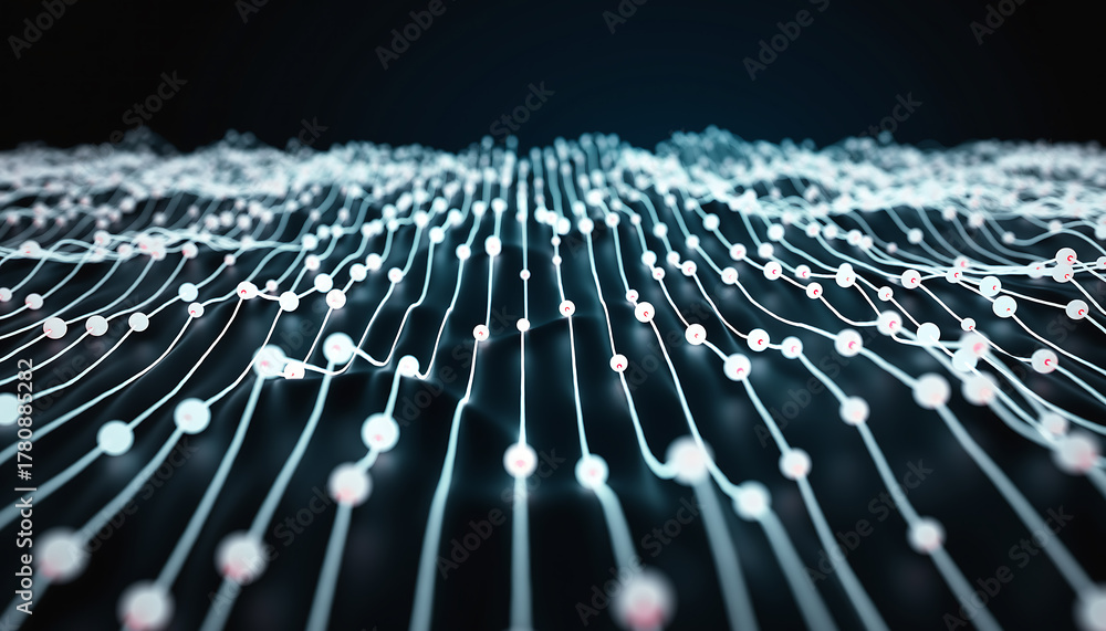 Fototapeta premium Abstract digital network with glowing connections and nodes