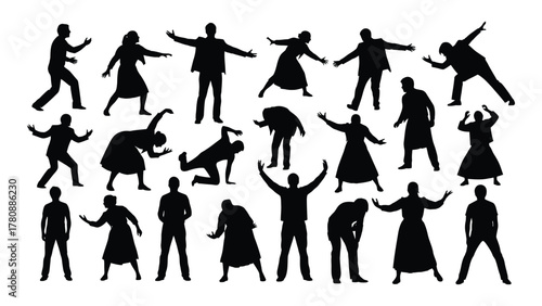 Diverse human silhouettes collection isolated on transparent background, Vector