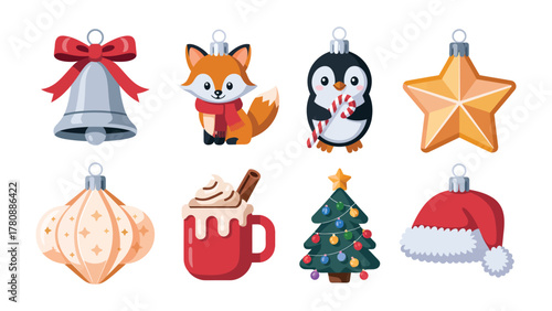 Festive Ornament Collection: Adorable collection of holiday ornaments and decorative elements to bring the spirit of winter holiday season.