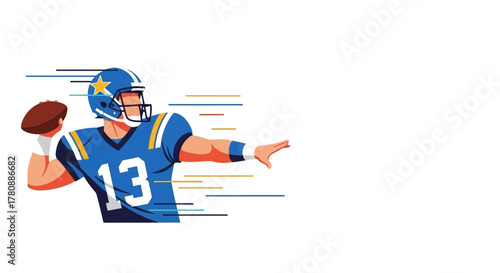 American Football Quarterback Throws the Ball Vector Illustration